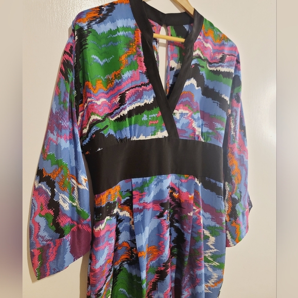 Anthropologie Plenty By Tracy Reese Muticolored Abstract 100% Silk Kimono Dress - Picture 8 of 15